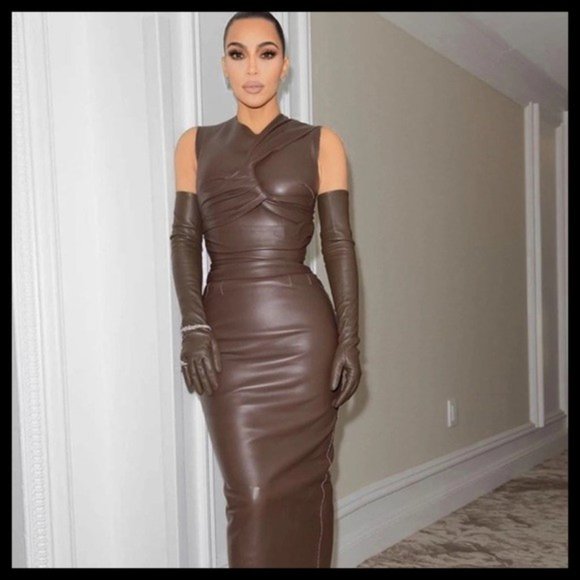 Express Body Contour Faux Leather Twist Front Midi Dress, Built-In Shapewear XXS - Picture 3 of 4